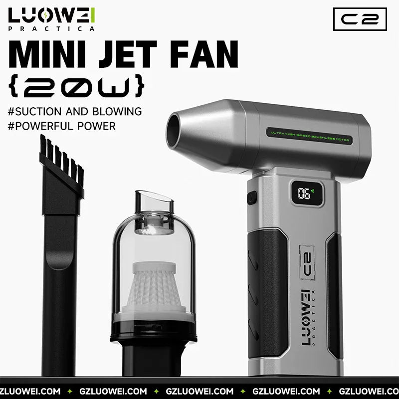 LUOWEI C2 Portable Air Blower - 20W Mini Jet Fan for Electronics Repair,Dust Cleaning, with Two Lighting Modes & Brushless Motor