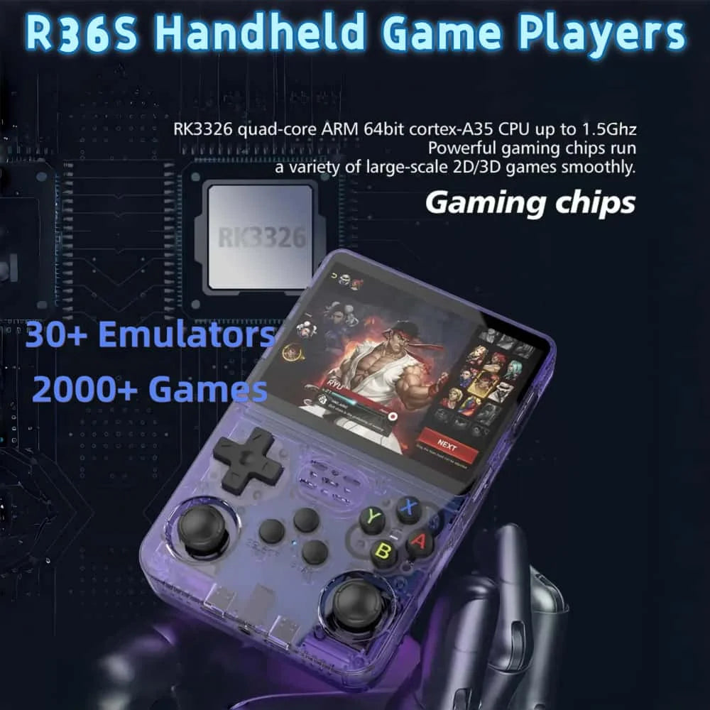 R36S Handheld Game Console GBA NDS PSP FC PS1 10+ Emulators 20000+ Games 64/128GB